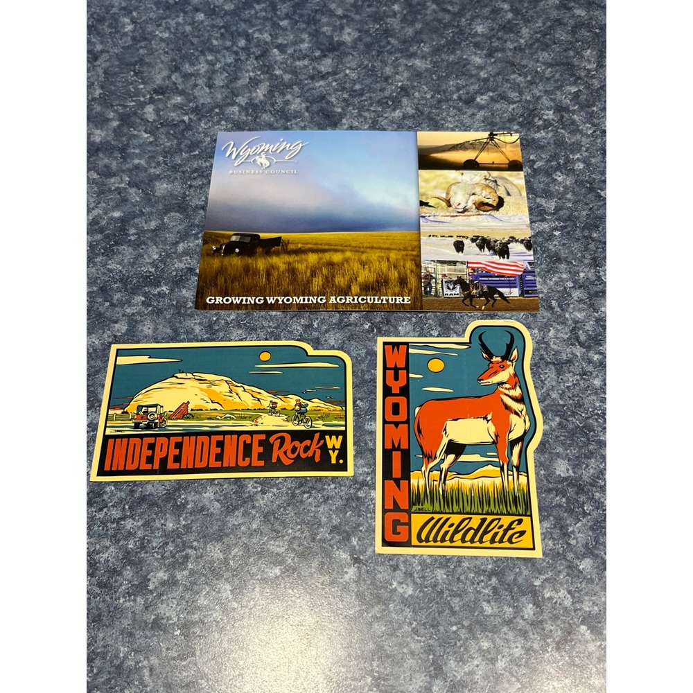Wyoming Souvenir Set Independence Rock Wildlife Antelope Stickers & Postcard